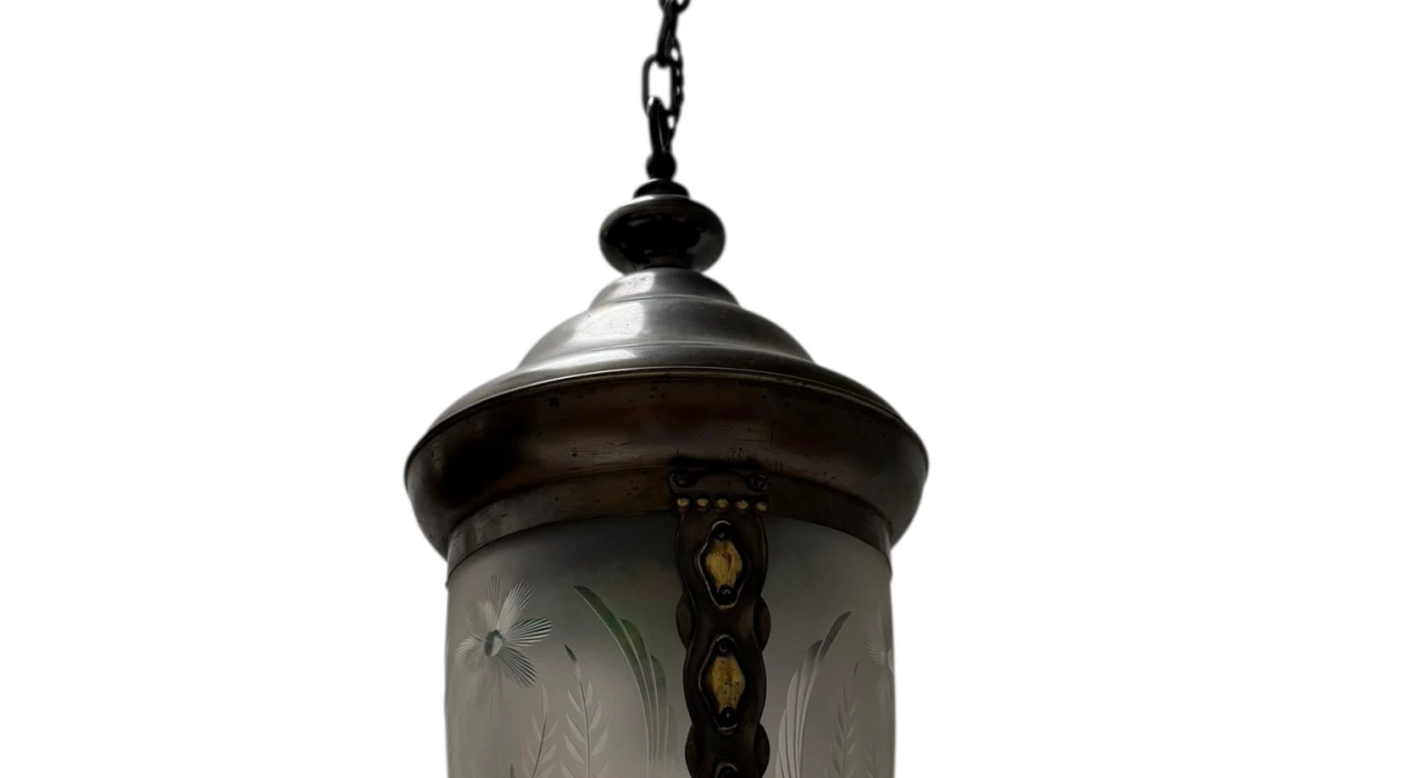 Art Nouveau Patinated Brass Hall Lantern, 1900s